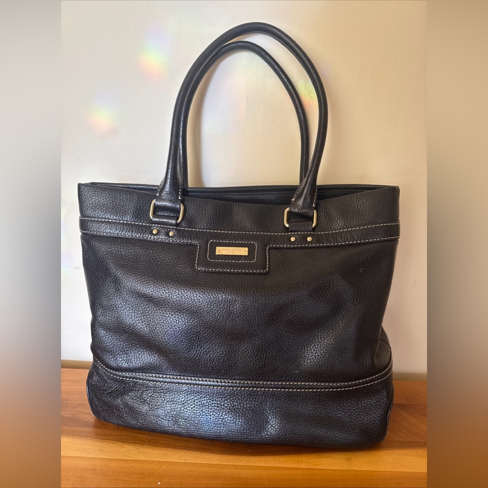 KATE SPADE Black Large Leather Tote / Satchel With Top Double Handles EUC